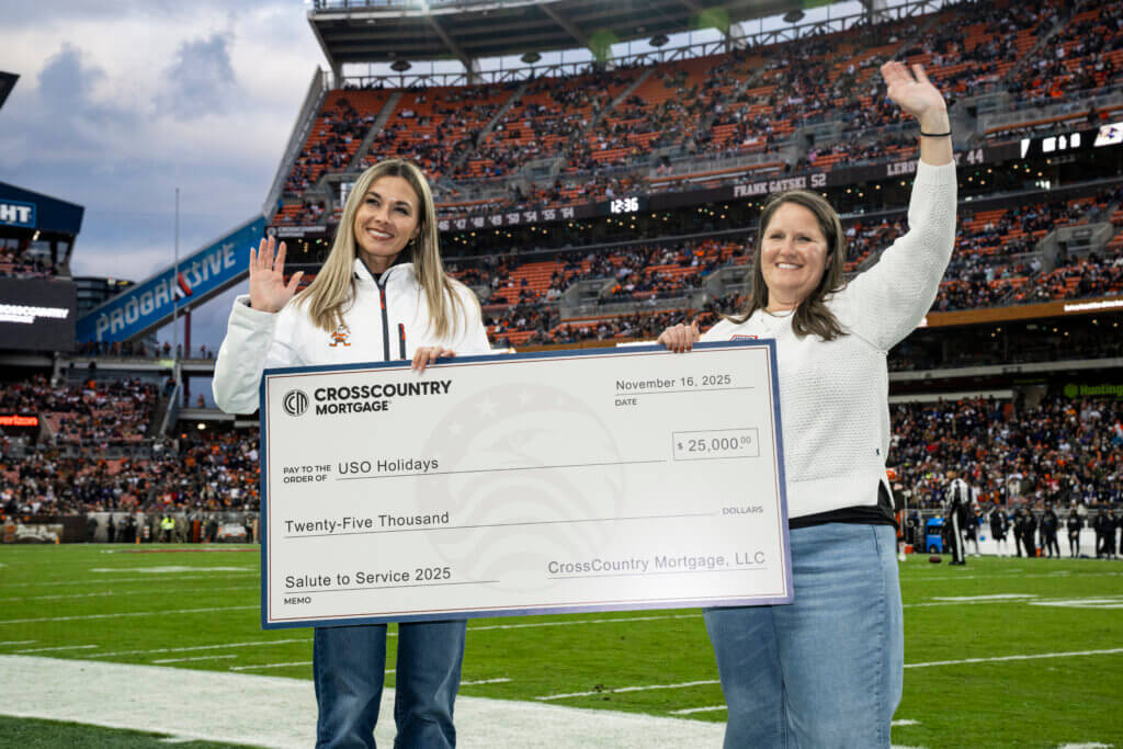 The CrossCountry Mortgage Check Presentation to the USO during a NFL football game between the Baltimore Ravens and Cleveland Browns on November 16, 2025 at Huntington Bank Field. The Browns lost 16-23.