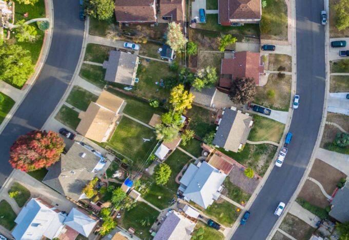 A neighborhood with houses