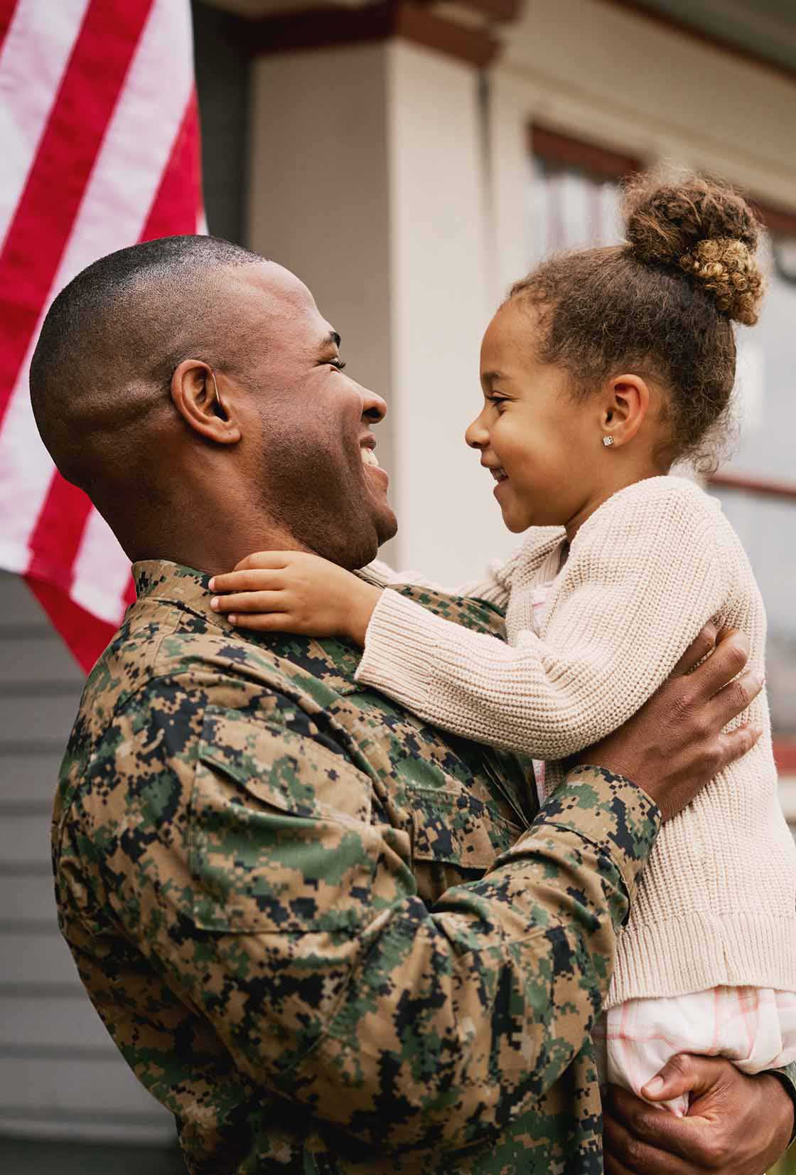 Military member coming home to his daughter in his VA-funded home.