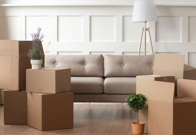 Moving boxes in a living room